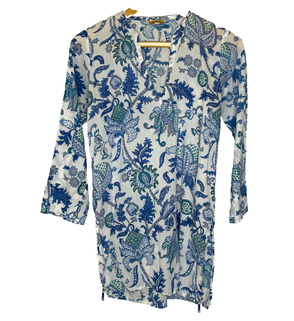 Women's XS Roberta Roller Rabbit Blue Floral Cotton Tunic